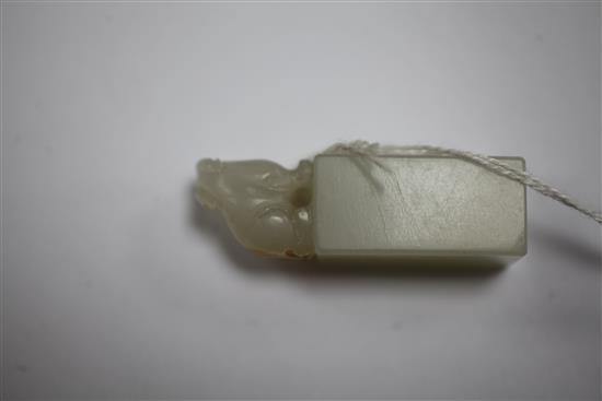 A Chinese small pale celadon jade seal, 4.4cm